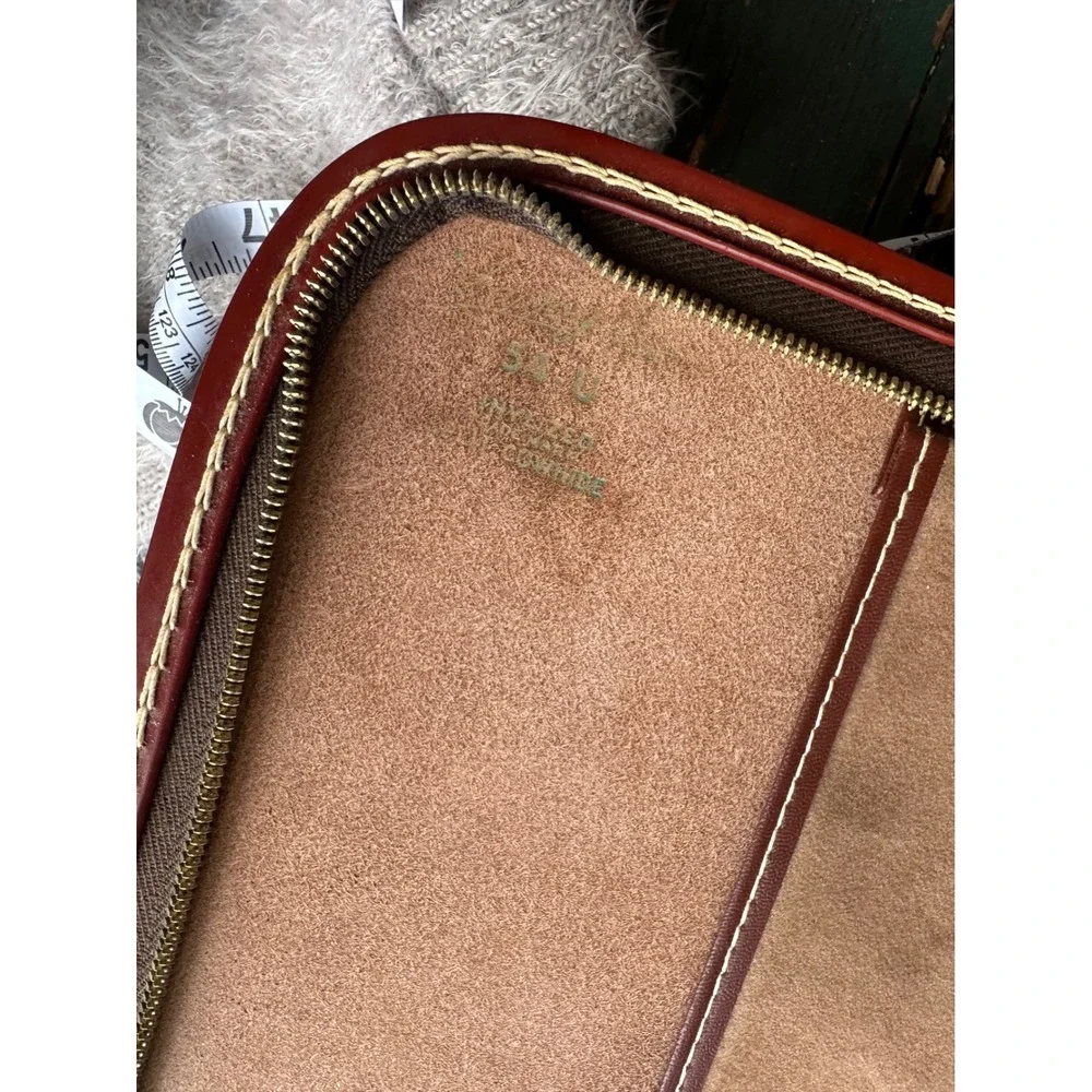 Vintage Leather Portfolio Zippered Document Case Burgundy Split Cowhide 16x12